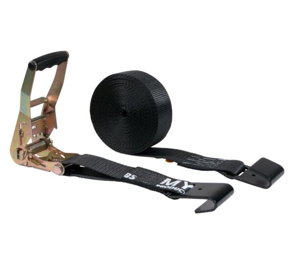 2" x 30' Black Ratchet Strap w/ Flat Hooks, 3,333 WLL