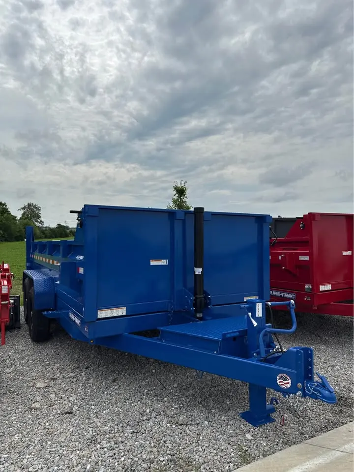 Steel dump trailer showing heavy-duty bed and frame construction in Indiana